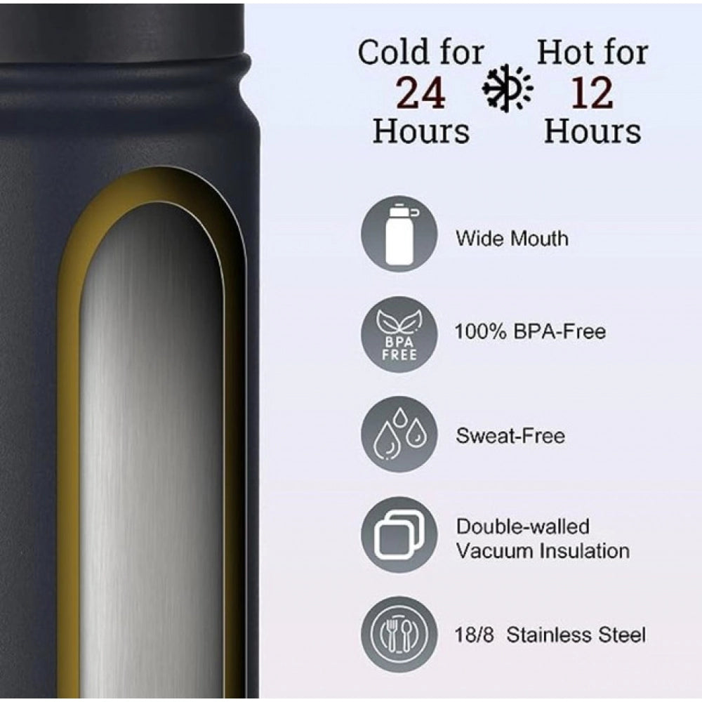 650 Ml Double Wall Insulated Stainless Steel Water Bottle With Screw Lid (Black)